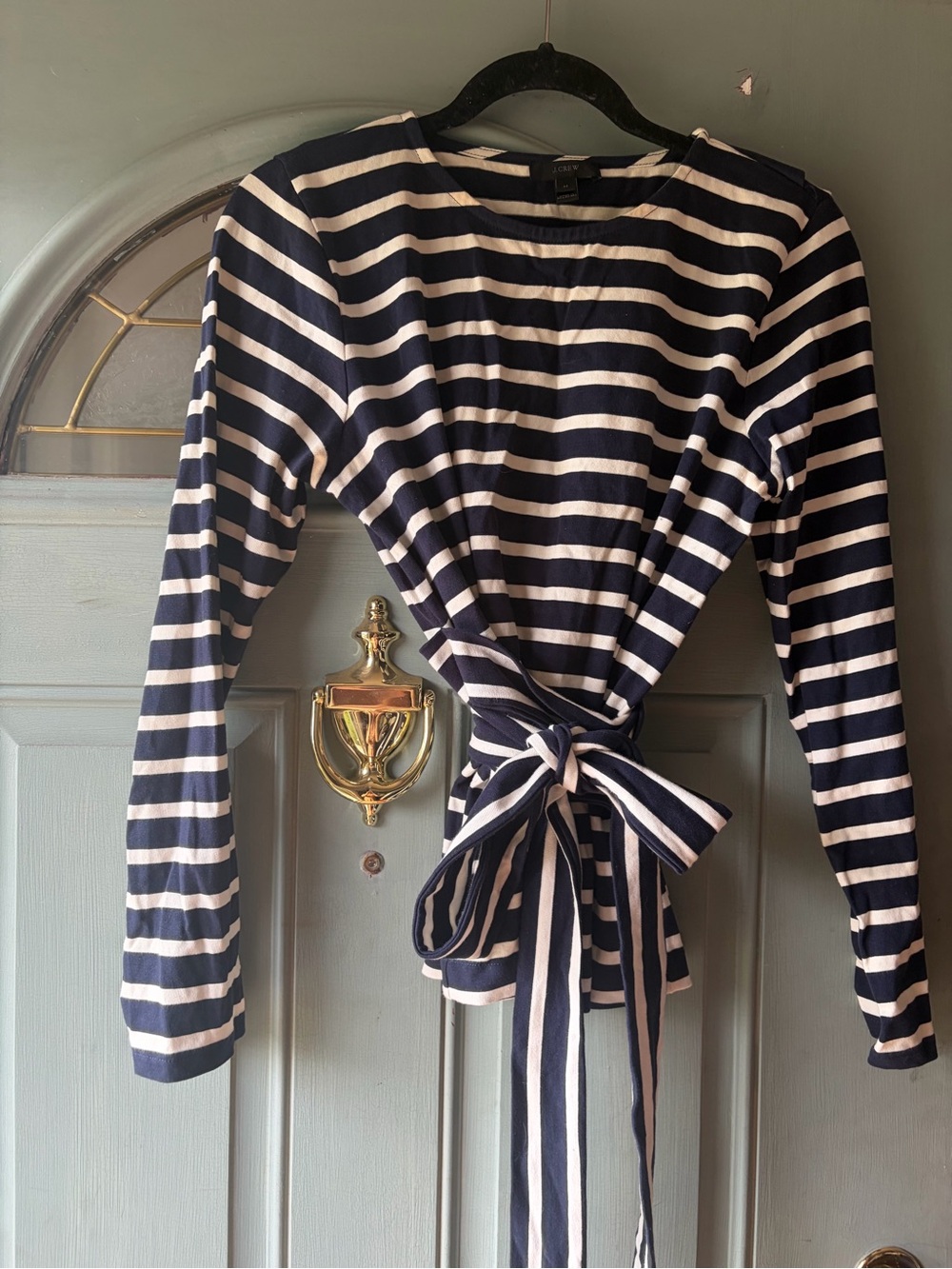 Striped Navy & White Tie-Front Long Sleeve Top